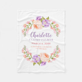 Couverture Polaire Aquarelle Floral Personnalisé Baby Birth Stats