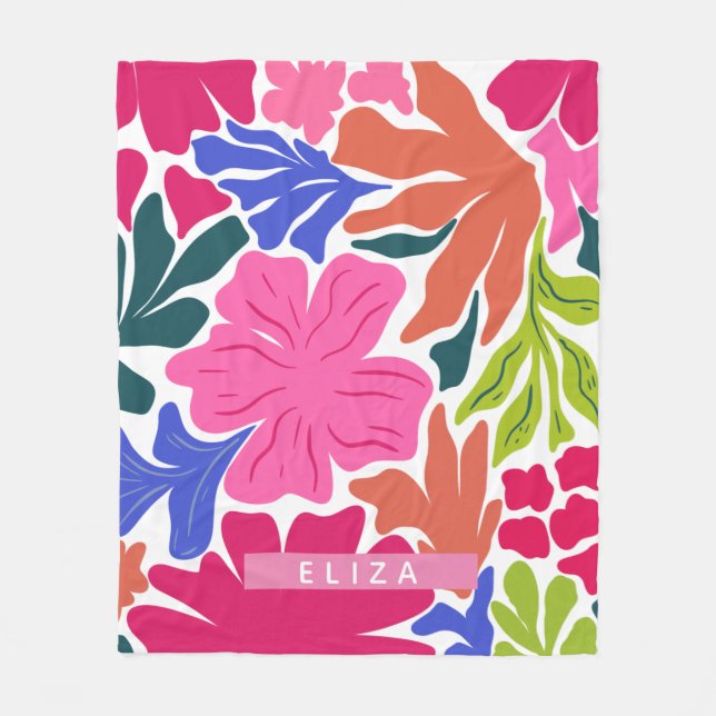 Couverture Polaire Aquarelle florale abstraite Nom personnalisé (Devant)