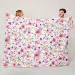 Couverture Polaire Aquarelle florale Blanche polaire