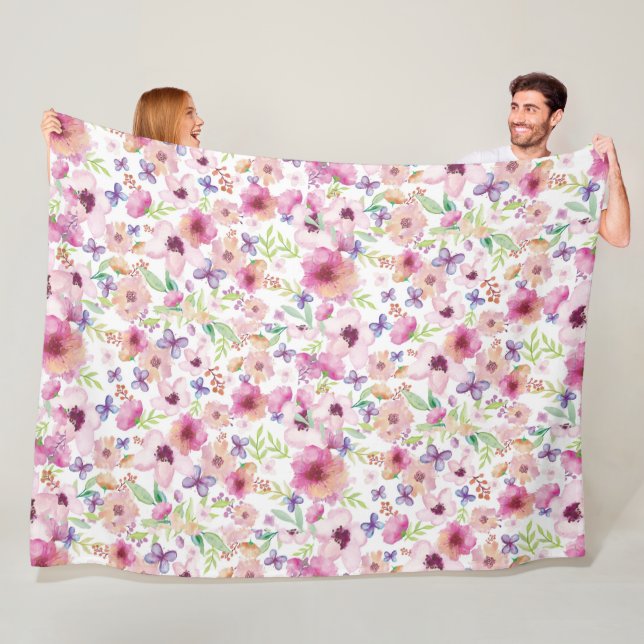 Couverture Polaire Aquarelle florale Blanche polaire (En situation)
