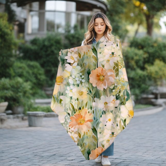 Couverture Polaire Aquarelle florale de printemps et de pêche (MINT GREEN WATERCOLOR FLORAL BLANKET)