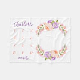 Couverture Polaire Aquarelle Florale Monogramme Baby Milestone Photo