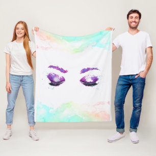Couverture Polaire Aquarelle glamour aux yeux et aux bouillons pourpr