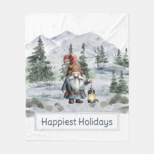 Couverture Polaire Aquarelle hiver Gnome de Noël