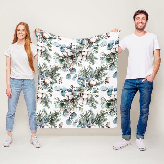 Couverture Polaire Aquarelle hiver pin à coton Noël (En situation)