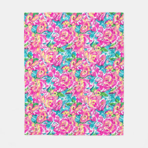 Couverture Polaire Aquarelle inspirée bleu rose Floral
