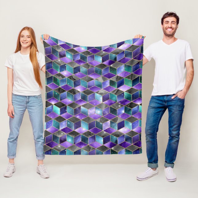 Couverture Polaire Aquarelle Isométrique avec or et marbre Galaxy (En situation)