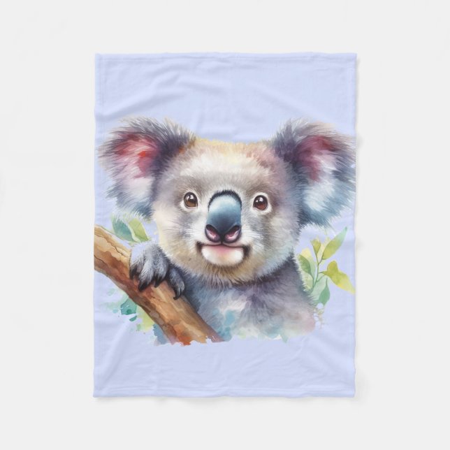 Couverture Polaire Aquarelle Koala Ours Faune Animal Nature Art (Devant)