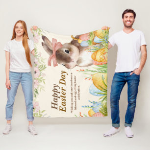Couverture Polaire Aquarelle Lapin floral avec noeud Jour de Pâques j