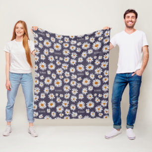 Couverture Polaire Aquarelle marguerites Nom personnalisé Bleu