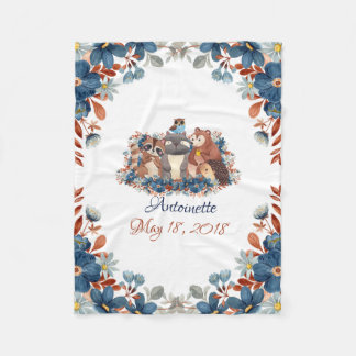 Couverture Polaire Aquarelle mignonne Bois Animaux