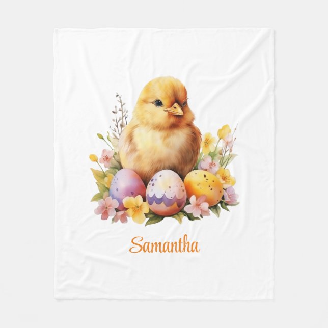 Couverture Polaire Aquarelle mignonne Poussette de Pâques avec oeufs  (Devant)