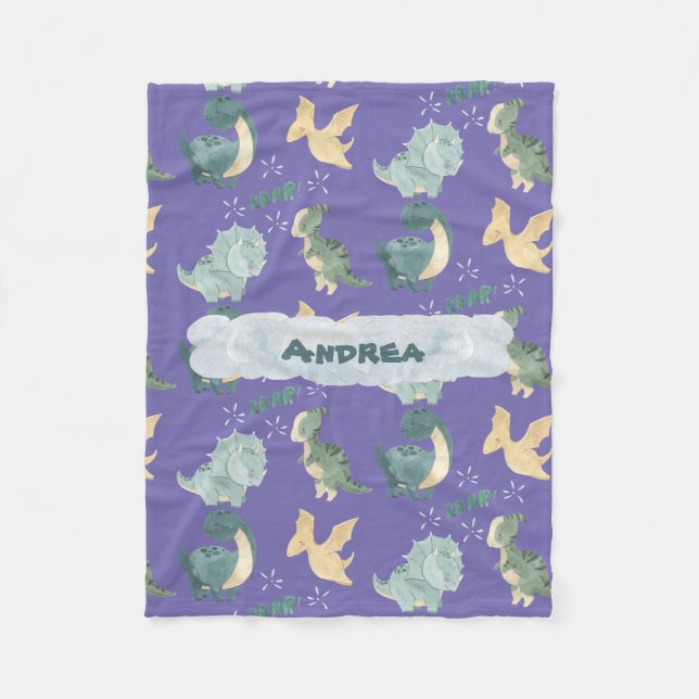 Couverture Polaire Aquarelle mignonne sur Cloud Dinosaur violet clair (Devant)