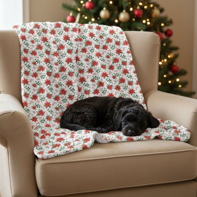 Couverture Polaire Aquarelle minimaliste Poinsététie botanique (Créateur téléchargé)