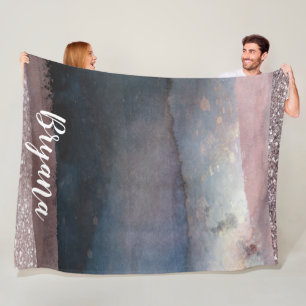 Couverture Polaire Aquarelle Moderne Bleu & Rose Or Glam Rose Pâle