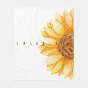 Couverture Polaire Aquarelle moderne Tournesol Nom personnalisé