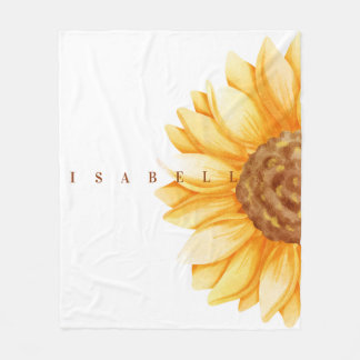 Couverture Polaire Aquarelle moderne Tournesol Nom personnalisé