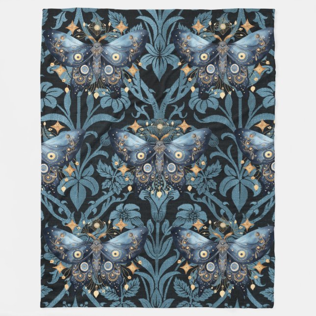 Couverture Polaire Aquarelle mystique Bleu et doré Night Moth (Devant)