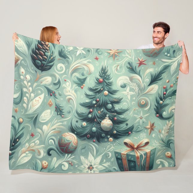 Couverture Polaire Aquarelle Noël Motif vacances Whimy Green (En situation)