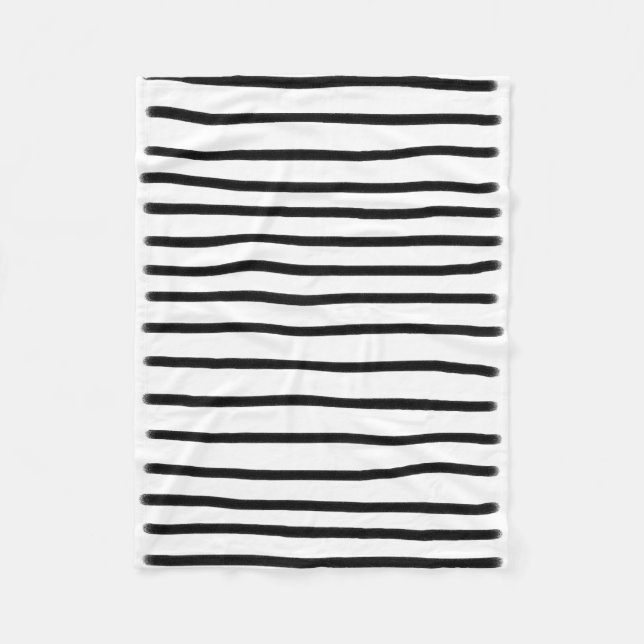 Couverture Polaire Aquarelle noir et blanc Lignes tracées à la main (Devant)