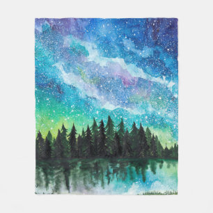 Couverture Polaire Aquarelle nuit paysage Voie Lactée