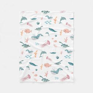 Couverture Polaire Aquarelle Océan Motif d'animaux marins