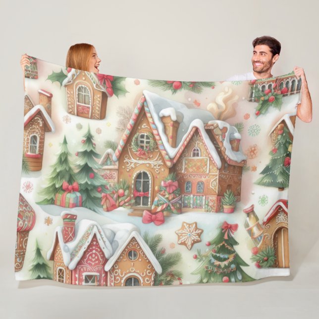 Couverture Polaire Aquarelle pain d'épices Noël Motifs de vacances (En situation)