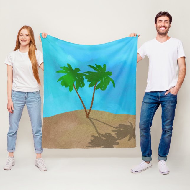 Couverture Polaire Aquarelle Palm Tree Beach Scene Collage (En situation)