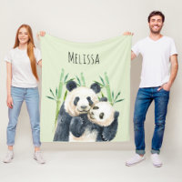 Aquarelle Panda Ours Maman & Bébé en Bambou