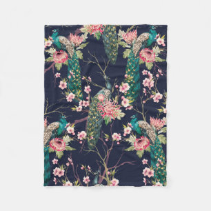 Couverture Polaire aquarelle paon motif sur une cerise d'arbre, fleur