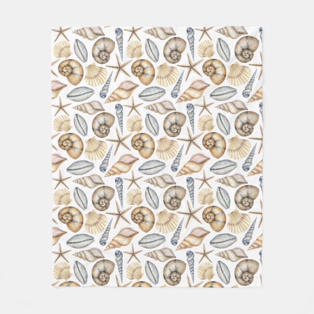 Couverture Polaire Aquarelle pastel bleu vert couleurs coquilles (Devant)