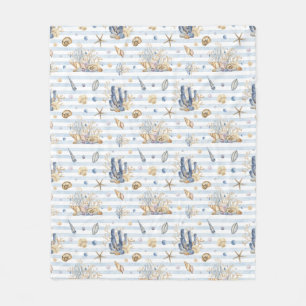 Couverture Polaire Aquarelle pastel bleu vert couleurs coquilles
