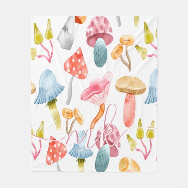 Couverture Polaire Aquarelle Pastel Champignons (Devant)