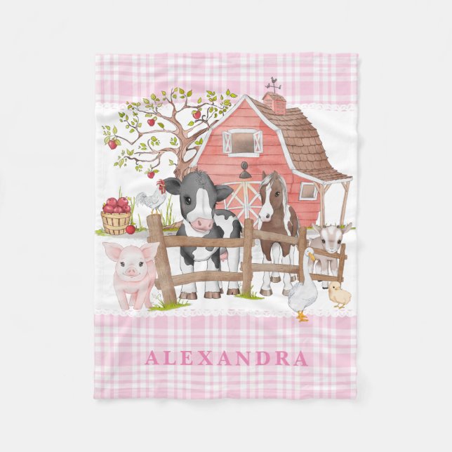 Couverture Polaire Aquarelle Pays Agritourisme Animaux Bébé Fille Nur (Devant)