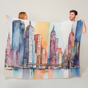 Couverture Polaire Aquarelle Peint Urbain Cityscape Skyscapers