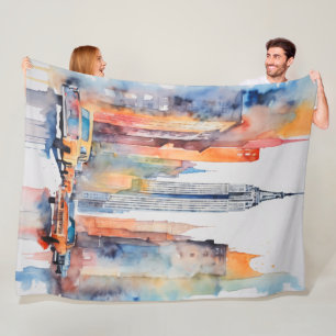 Couverture Polaire Aquarelle Peint Urbain Cityscape Skyscapers