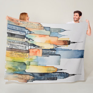 Couverture Polaire Aquarelle Peint Urbain Cityscape Skyscapers