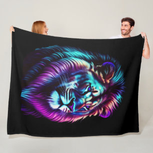 Couverture Polaire Aquarelle Peinture Lion bleu pourpre