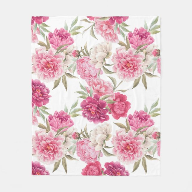 Couverture Polaire Aquarelle Peoné rose : Élégance florale (Devant)