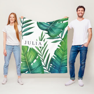 Couverture Polaire Aquarelle Personnalisée Feuilles tropicaux