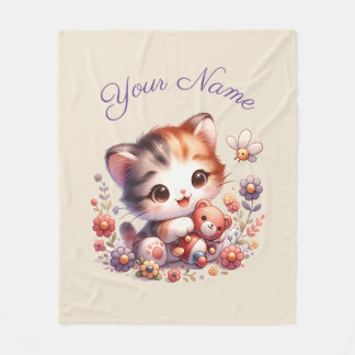 Couverture Polaire Aquarelle personnalisée Jouer Nom du chaton