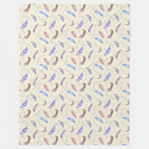 Couverture Polaire Aquarelle Plumes Feuilles et Branches Motif