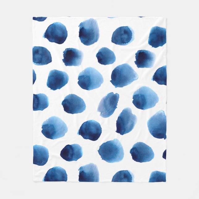 Couverture Polaire Aquarelle Points Bleus : Peint à la main sans cout (Devant)