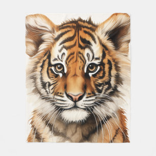 Couverture Polaire Aquarelle Portrait d'un petit tigre