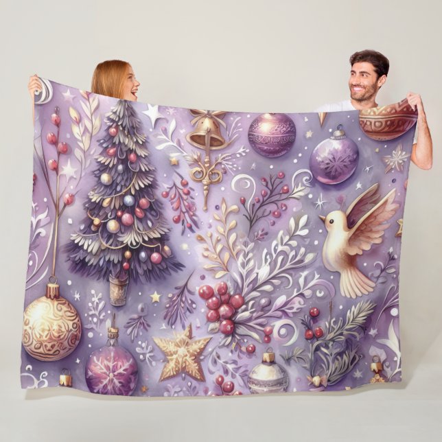 Couverture Polaire Aquarelle Purple Motifs de Noël (En situation)