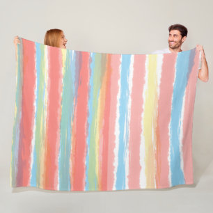 Couverture Polaire Aquarelle rayures rose bleu jaune