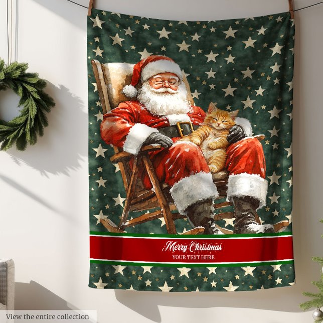 Couverture Polaire Aquarelle rétro Santa Claus Vacances (Retro Watercolor Santa Claus Holiday Blanket)
