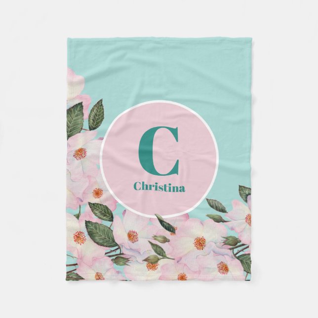 Couverture Polaire Aquarelle Rose Ballerina Floral Monogram Circle (Devant)
