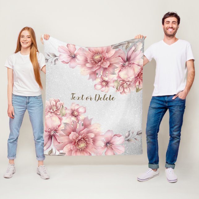 Couverture Polaire Aquarelle rose Fleurs Parties scintillant brillant (En situation)