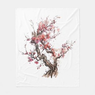 Couverture Polaire Aquarelle rose japonaise Sakura Cherry Blossom